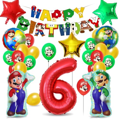 Siphus Balões de aniversário 6 anos, 32 peças festas infantis decoração, conjunto balões de aniversário, balões infantis com faixa de feliz aniversário