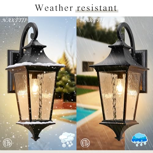 Image of Black Outdoor Wall Light 29.3 Inch Large Aluminum Exterior Lighting Fixtures with Water Ripple Glass Waterproof Porch Lights Outdoor for Patio Doorway E26 Socket