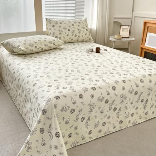 Drap plat fleurs grises en pur coton doux et résistant pour lit double avec 2 taies 50x75cm - 2