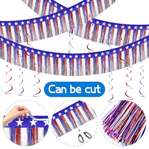 Image of 4 Pack 4th of July Decorations, 39 Feet Patriotic Foil Fringe Garland Independence Red White and Blue Metallic Tinsel Garland and for Flag Day Patriotic Party 250 Years