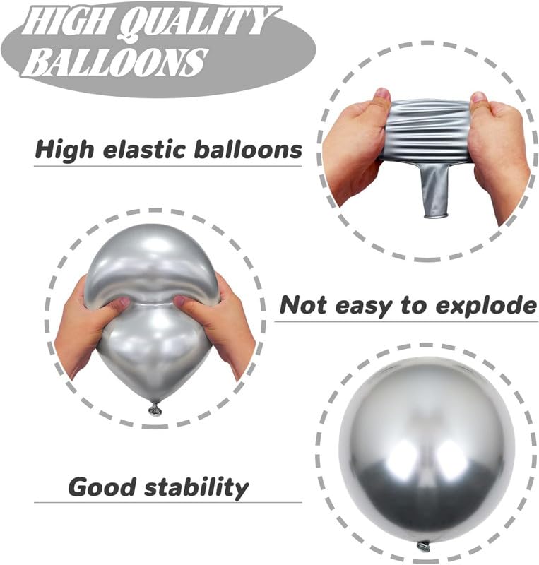 Image of Metallic Silver Balloons 50 pcs 12 Inch Chrome Silver Latex Balloons for New Year, Wedding, Baby Shower, Gender Reveal, Easter, Anniversary, Birthday, Christmas Party Decoration