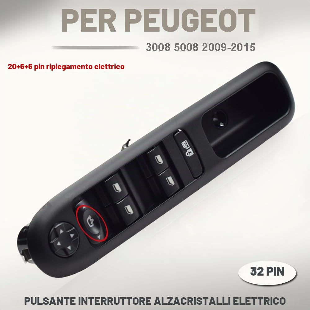 Interruttore principale degli alzacristalli elettrici anteriore sinistro | per Peugeot 3008 5008 Wagon 2009 2010 2011 2012 2013-2016 ,96650621ZD (96650621ZD-Piegamento elettrico)