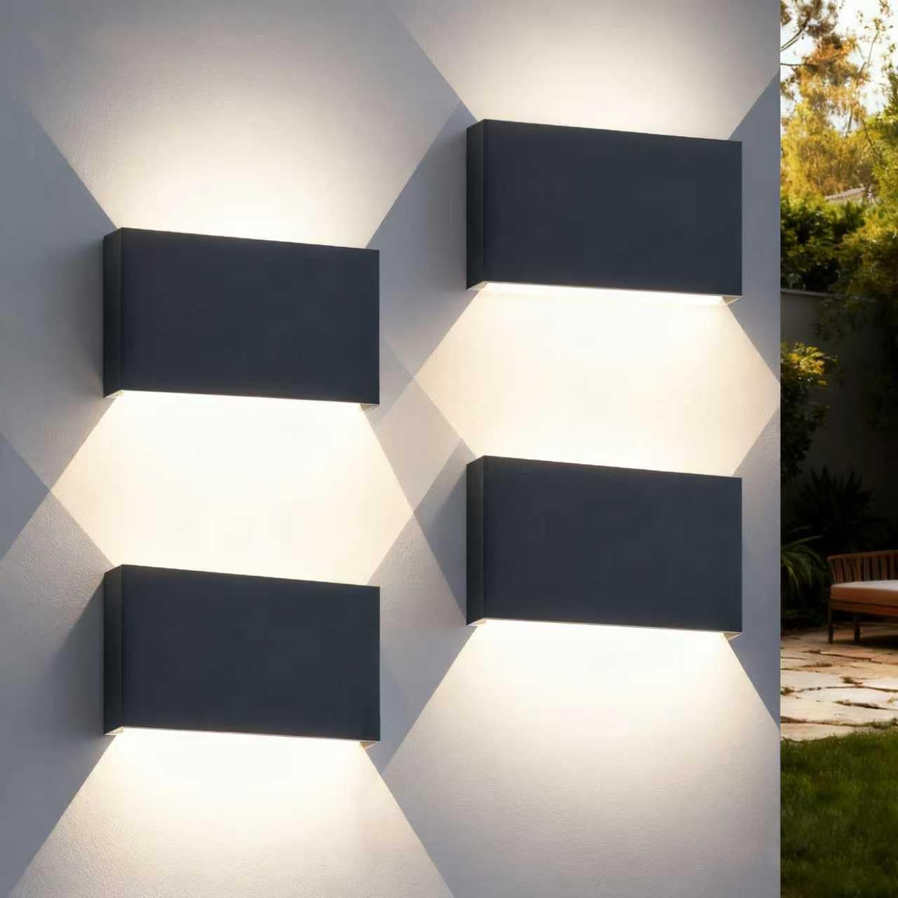 EBION LED Outdoor Wall Light 4Pack,IP54 Waterproof Up and Down Indoor Outdoor Wall Lamp,6W 3000K/4000K/6000K Anthracite Aluminum Exterior Wall Lighting for Indoor,Porch,Garden,Patio,Bathroom