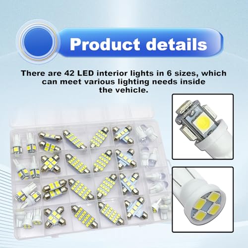 Kit de 42 luces LED interiores para autos, blancas miniatura 3