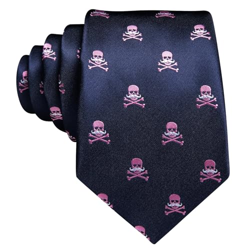 Image of Barry.Wang Man Tie Sets Skull Ties Animal Extra Long Necktie Silk Woven Handkerchief Cufflinks Festival Party Gift