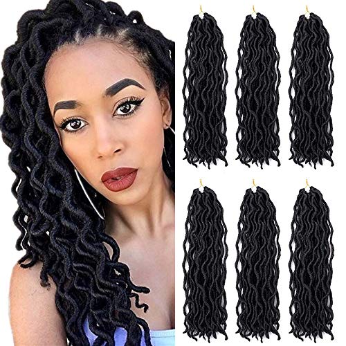 6 Packs/Lot Goddess Faux Locs Crochet Hair 20 Inch Soft Gypsy Loc Wavy Crochet Braids Curly Wavy Twist Braiding Dreadlocs Synthetic Hair Extensions (1B#)