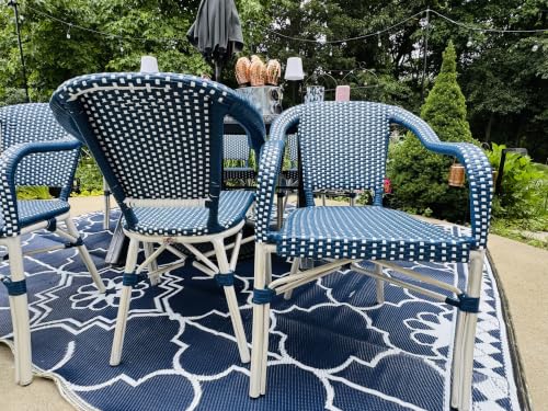 Image of PURPLE LEAF French Wicker Bistro Chairs Set of 2, White Finish, Deep Blue