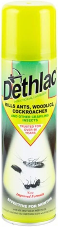 2 X Dethlac Insecticidal Lacquer (250 ml Aerosol, Controls Crawling Insects and Bugs such as Ants, Woodlice and Cockroaches, Remains Active for Months)