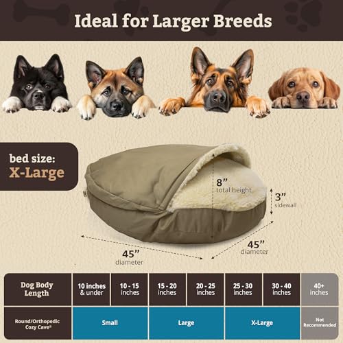 Image of Snoozer Cozy Cave Dog Bed, Round Covered Dog Bed, Khaki (XL)