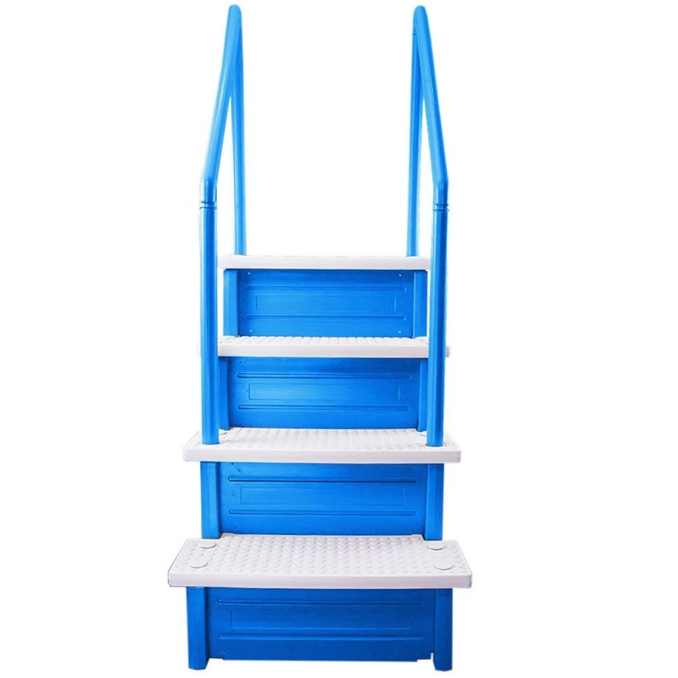 Escalera para piscina azul con escalones blancos miniatura 2