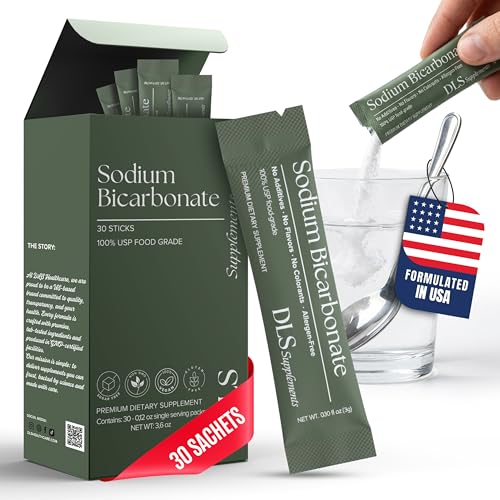 DLS Sodium Bicarbonate Supplement Pure Organic Powder Sticks 3g Each 30 Single-Serve Sachets Vegan Gluten Free Non-GMO Premium Dietary Supplement for Digestive Support & pH Balance Fitness