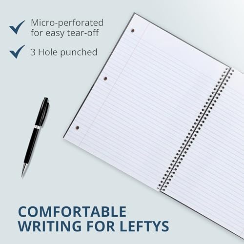 Image of ROARING SPRING Stasher Left Handed Notebook, 1 Subject, 11x9, 24 Pack | Lefty 1 Subject Notebook, College Ruled, 100 Sheets, Perforated Pages, 3 Hole Punched, Cover Storage Pocket, Made in USA