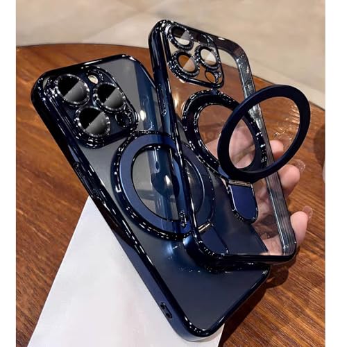 Image of Magnetic Case for iPhone 16 Pro Case Stand & Ring Holder Compatible with MagSafe Built-in Camera Lens Protector Shockproof Phone Case for iPhone 16 Pro 6.3 inch - Deep Blue