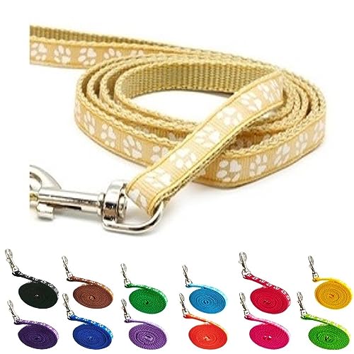 Small Dog Puppy Pet Cat Kitten Lead Pawprint Design Lightweight Nylon Metal Clip 120cm Leash Khaki Beige