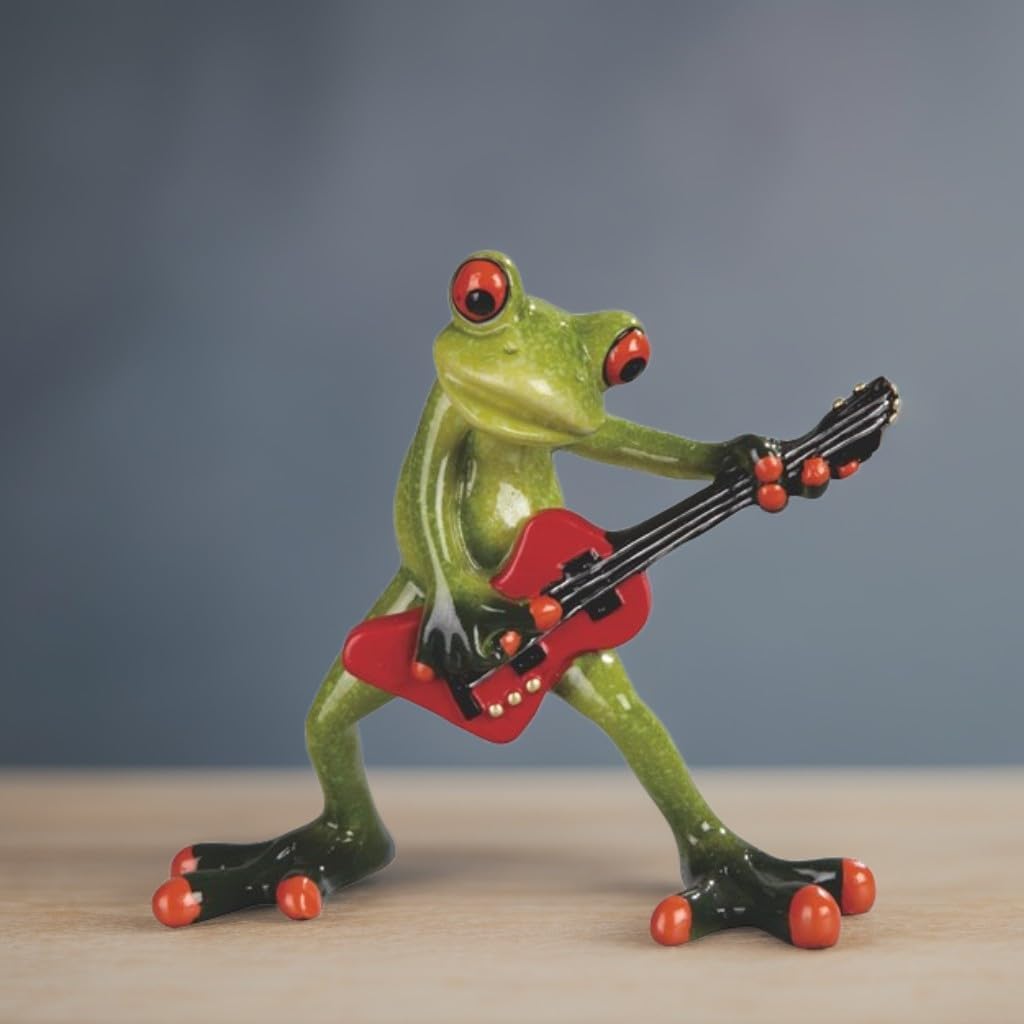 ICE ARMOR Hand Painted 6.25" H Frog Playing Guitar Figurine Statue Sculpture Ornament Decoration Home/Room Decor Ideas for Housewarming, Holidays and Birthdays Great Collectible