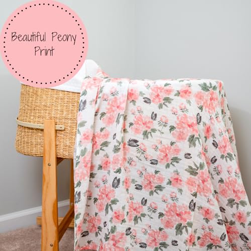 Image of LollyBanks Muslin Swaddle Blankets for Girls, Large 47 x 47 Inches Soft Swaddles for Newborns, 100% Cotton Breathable and Lightweight Baby Blanket, Baby Essentials, Registry (Pink Peony Print)
