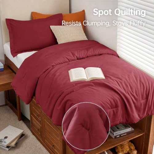 Image of MUXHOMO Twin /Twin XL Comforter Set, All Season Ultra Soft Down Alternative Bedding - 3 Piece Lightweight Bed Set Includes 1 Comforter (68 inchx88 inch) and 1 Pillow Shams (20 inchx26 inch), Burgundy Red