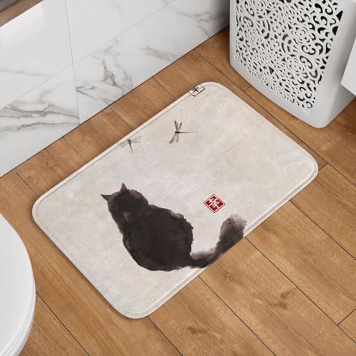 玄関マット 和風 和柄 猫 絵 ネコ柄 ドアマット 室内 屋外 バスマット おしゃれ 泥落とし 洗える 滑り止め 足拭きマット 浴室 台所 寝室 業務用 四季通用 60cm×40cm