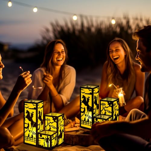 Image of Rossesay 24 Pcs Western Cowgirl Centerpieces Party Decor for Table, 3 Size Wild West Paper Lantern with LED Candle for Last Rodeo Bachelorette, Cowboy Themed Birthday Party Decorations