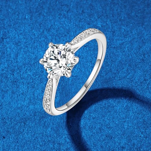 VOLUKA 925 Sterling Silver Simulated Dimond CZ 1CT Cubic Zirconia Rings for Women Classic Eternity Band Rings Promise Wedding Statement Engagement Rings3