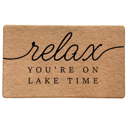 Qabliqo Lake House Decor Door Mat Relax Youre on Lake Time Doormat for Front Door Indoor Outdoor Entrance Porch Nautical Welcome Mats Doormat Outside 17x30 Inches