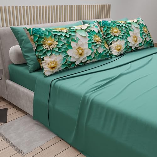 PETTI Artigiani Italiani - Lenzuola in Cotone con Federe in Stampa Digitale, Lenzuola Letto Singolo, Completo Letto Singolo, Floreale 7 Ottanio, 100% Made in Italy - Immagine 1