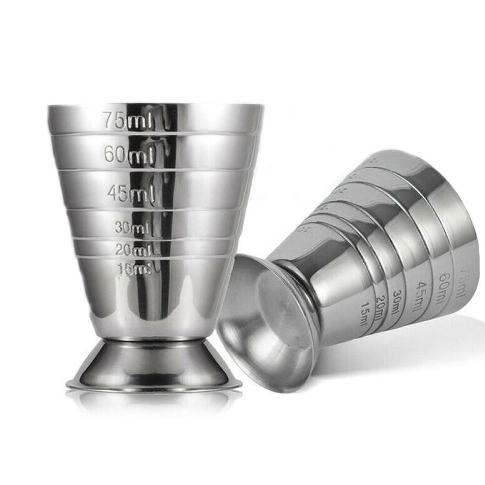 2 Pcs 75ml Stainless Steel Jigger Shot Measure Cup for Cocktail and Spirits with Multiple Measurement Markings