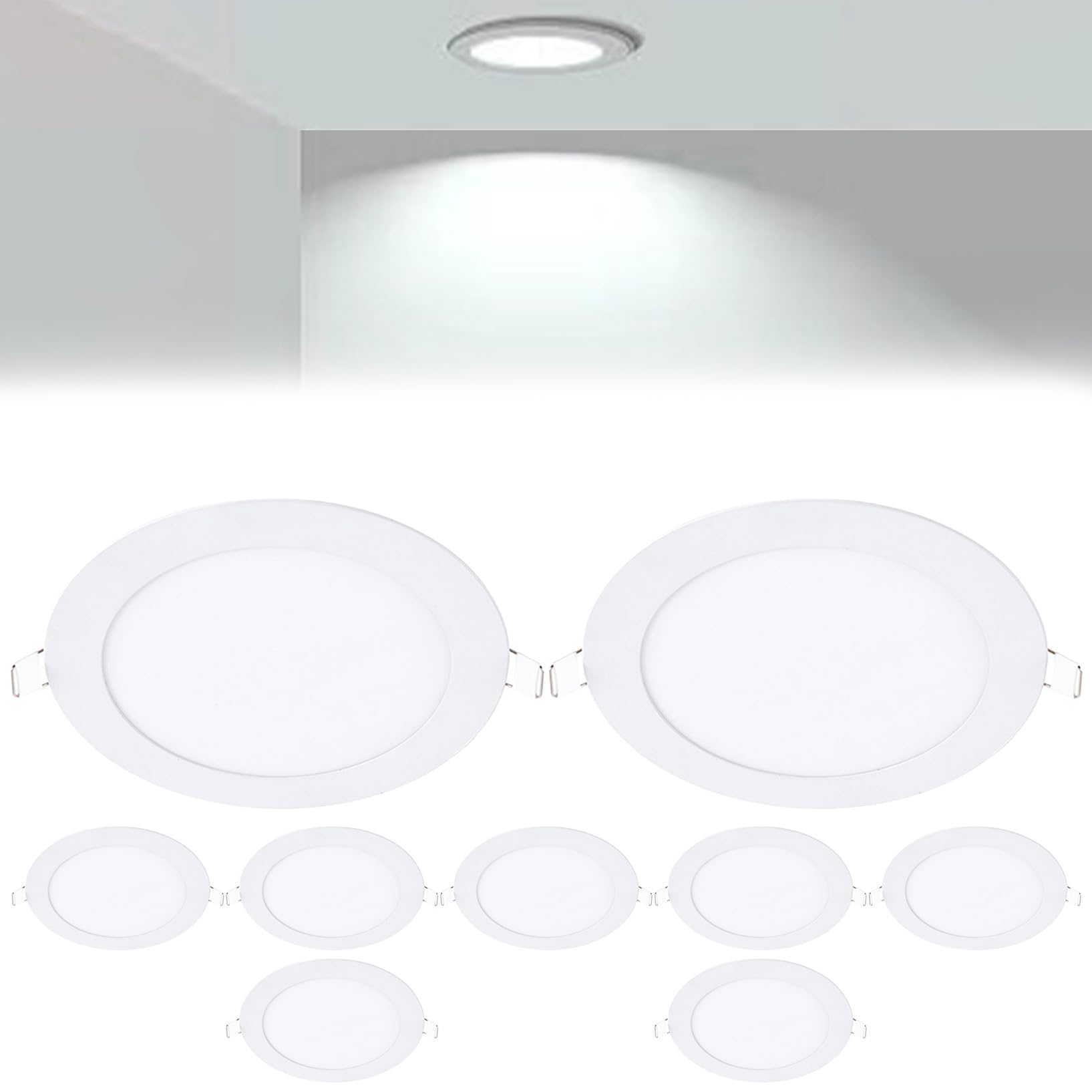 VOGHMOLD 12W Ultra Slim LED Downlight 7 inch, 6000K Recessed Ceiling Light, Cut Φ155-160mm, AC85-265V Flush Mount Spotlights Aluminum Round Panel Lights for Office Hallway, 9 Pack