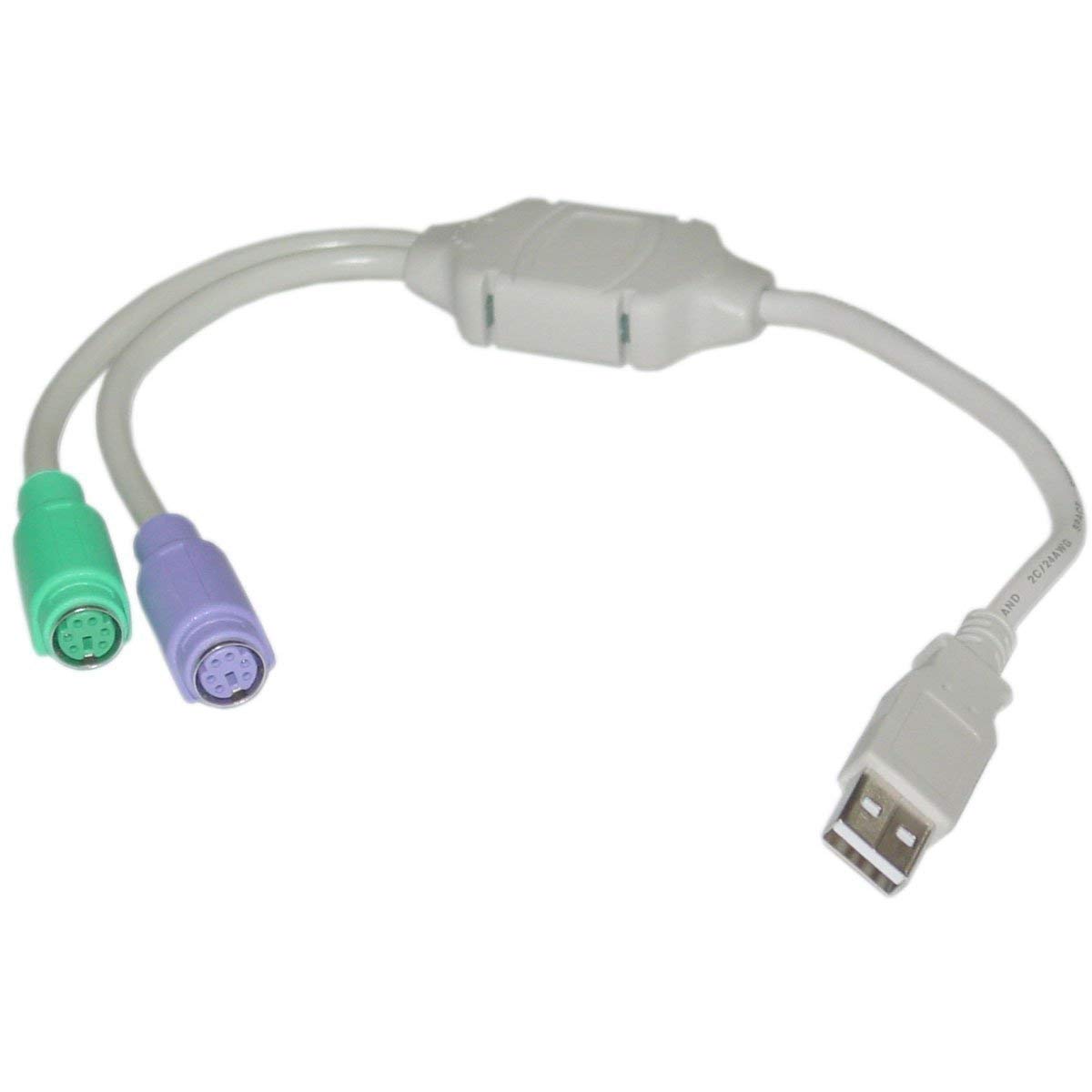 VRish PS2 Active Adapter USB Type A Male to PS 2 Female (White) Dual Wired