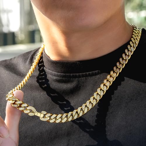 KRKC&CO Iced Out Cuban Link Chain for Men, Real Diamond 12/18mm Gold Chain Necklace, Hip Hop Cuban Chain with Prong-Set 5A CZ Stones, Durable Anti-Tarnish Streetwear Jewelry2