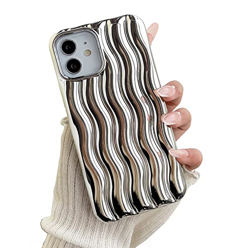 Lemoncover For Iphone Case Cute 3D Wave Shape Curly Frame Edge Design Soft Silicone Protective Bumper Women Girl Slim Shockproof (Shiny Plated Silver,Iphone 13 Pro Max) #TOP7