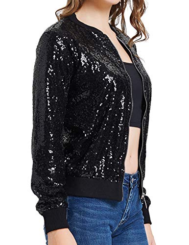 KANCY KOLE Womens Sequin Jacket with Pockets Casual Long Sleeve Front Zip Party Bomber Blazer S-2XL2