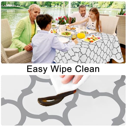 Image of Smiry Rectangle Table Cloth, Flannel Backed Vinyl Tablecloth, 60 inchx102 inch | Waterproof Plastic Tablecloths, Wipeable Table Cover for Dining, Indoor and Outdoor (White)