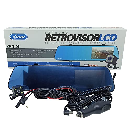 Espelho Retrovisor Knup KP-S103 LCD com Câmera Frontal e de Ré e Gravação de Trajeto