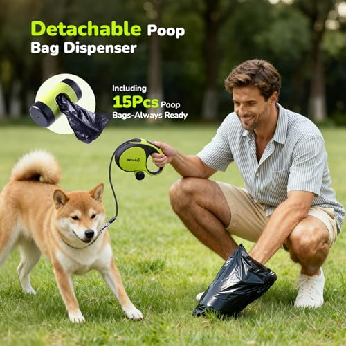 Pecute Hundeleine 5m, Verbesserte Kausichere Rollleine für Hunde, EIN-Knopf-Steuerung & Verwicklungsfrei, Robuste Nylonleine mit Reflektorstreifen, Hundeleine für Kleine & Mittel Hunde bis 30 kg