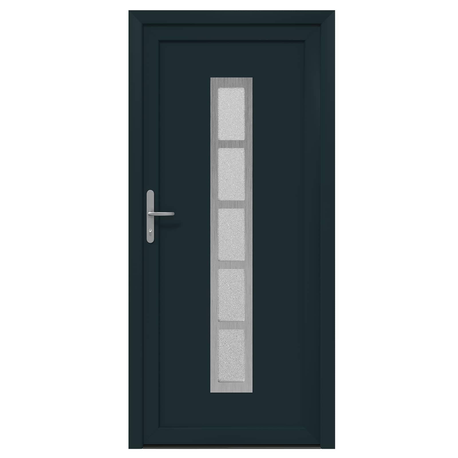 Vordertür Anthrazit PVC 108 x 208 cm Haustür mit Glasrahmen und Mehrfachverriegelung für Eingang außen, Wohnung, Neubau, Renovierung, mit Wärmedämmung und Schallschutz
