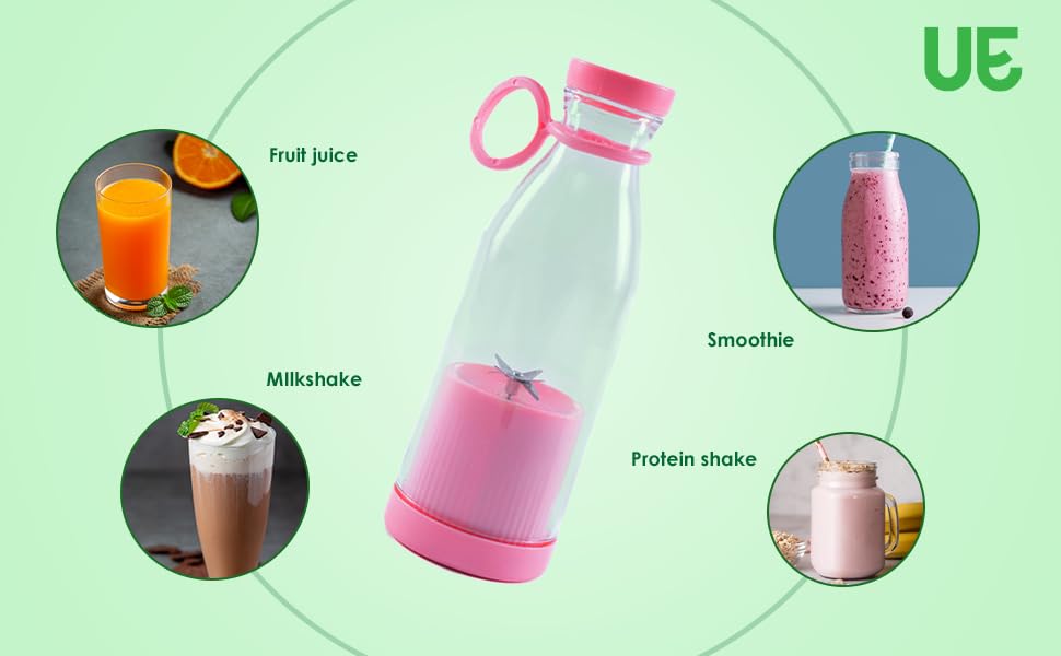 Image of Urban Edge Plastic 420 ml USB Rechargeable Multicolour Portable Blender | Mini Juicer for Smoothies, Milkshakes & Fruit Juices | Lightweight, Leak-Proof, and Easy to Clean | Blue Colour, 300 Watts