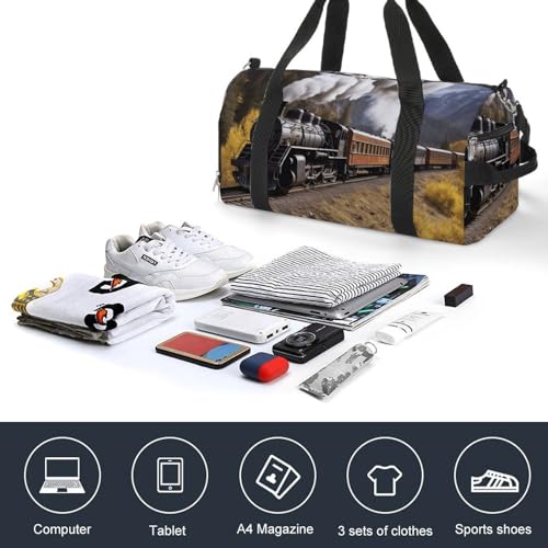 Travel Gym Duffle Bag, Steam Locomotive Train Print Duffle Bags,womens Mens Gym Bag,gym Bags,gym Bag with Shoe Compartment4