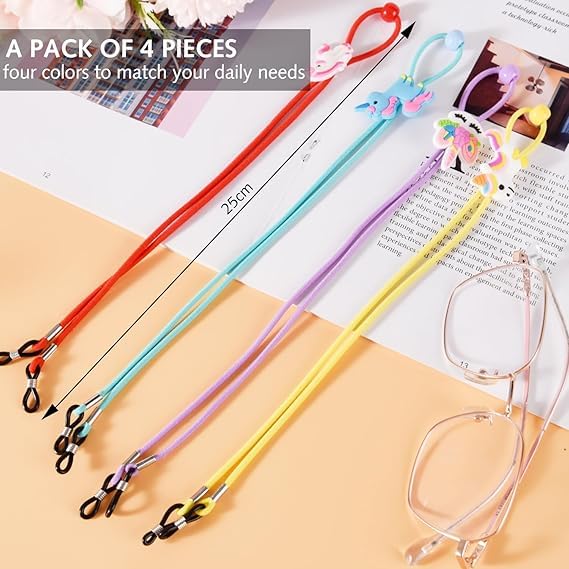 Luxiremi Einhorn Brillenband Eyewear Retainer, 4 Stück Junge Mädchen Sonnenbrille Brillenhalter Band, Brille Kette Lanyard Cord