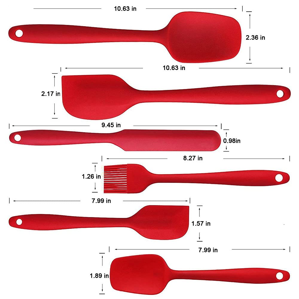 Juego de 6 espátulas de Silicona para Cocina, Utensilios de Cocina, raspador, Cuchara, Cepillo, Silicona Suave, para Hornear y cocinar (Color: Rojo)