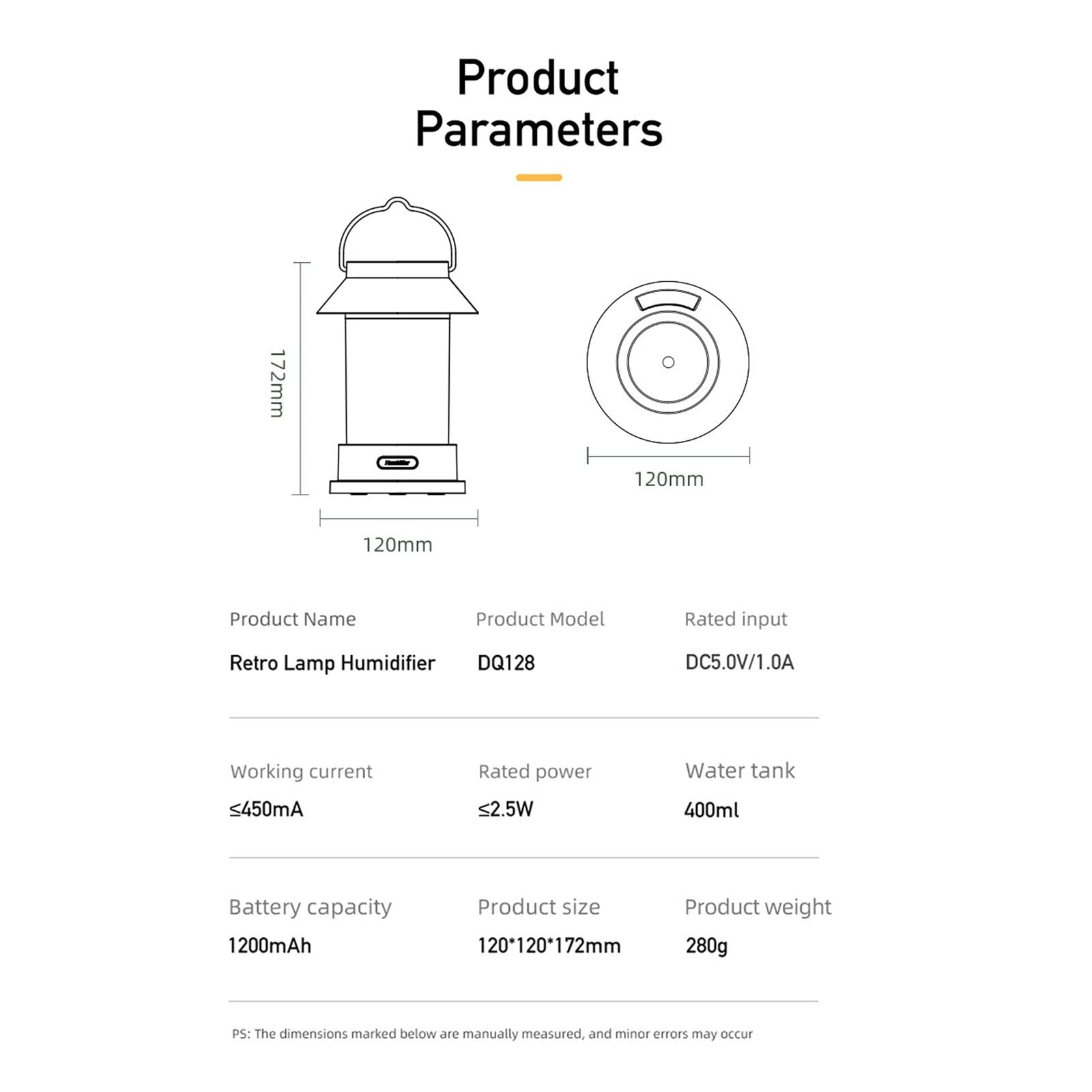 Domésticos Humidificadores 1200mAh Humidificador de Aire aromático portátil USB Recargable Retro Lámpara de Camping Inalámbrico Aromaterapia Difusor de Aceite Esencial(Bianco)