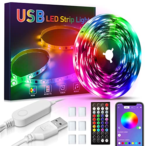 USB LED Strip Light 32.8ft, GOTUS Bluetooth Light Strips with App Control Remote, Colour Changing 5050 LED Lights for Bedroom Home TV Kitchen with IR Remote Control, 1 Rolls of 32.8ft