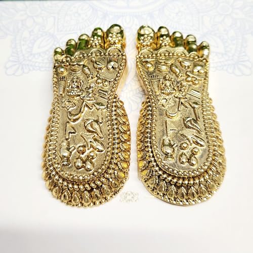 Image of ARNAVIRA Real 24K Gold Plated Maa LakshmiJi Charan Paduka | Maa Lakshmi Feet for Pooja Room /Return Gift & House Warming