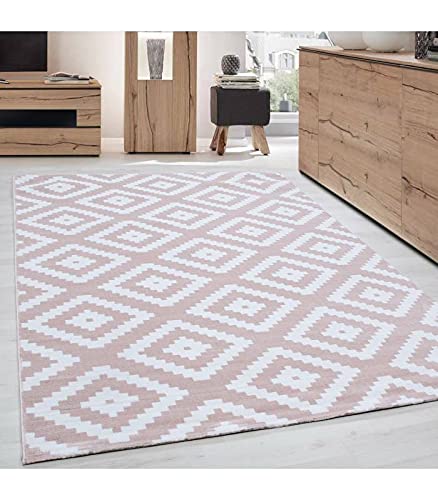 Carpettex Teppich Tapis de Salon Moderne Designe Elegance Courte Pile Rose Poudre Blanc - 80x150 cm Cover