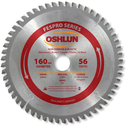 Oshlun SBFT-160056A 160mm 56 Tooth FesPro Non Ferrous TCG Saw Blade with 20mm Arbor for Festool TS 55 EQ, DeWalt DWS520, and Makita SP6000K