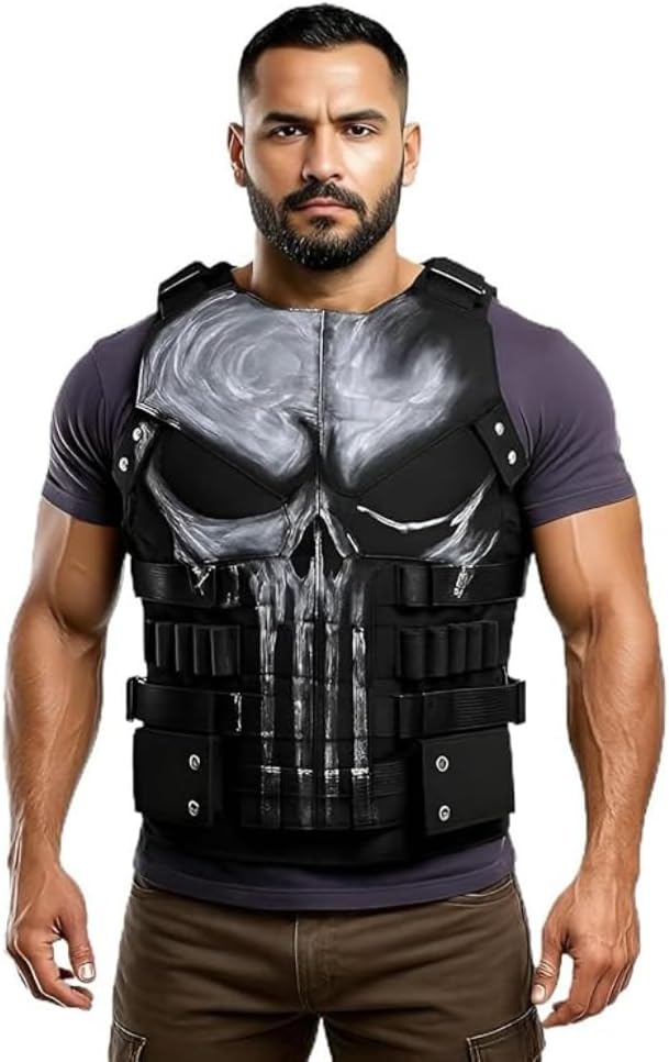 Men’s The Skull Tactical Vest – Jon Bernthal Season 3 Inspired Genuine Leather | Halloween Costume Cosplay