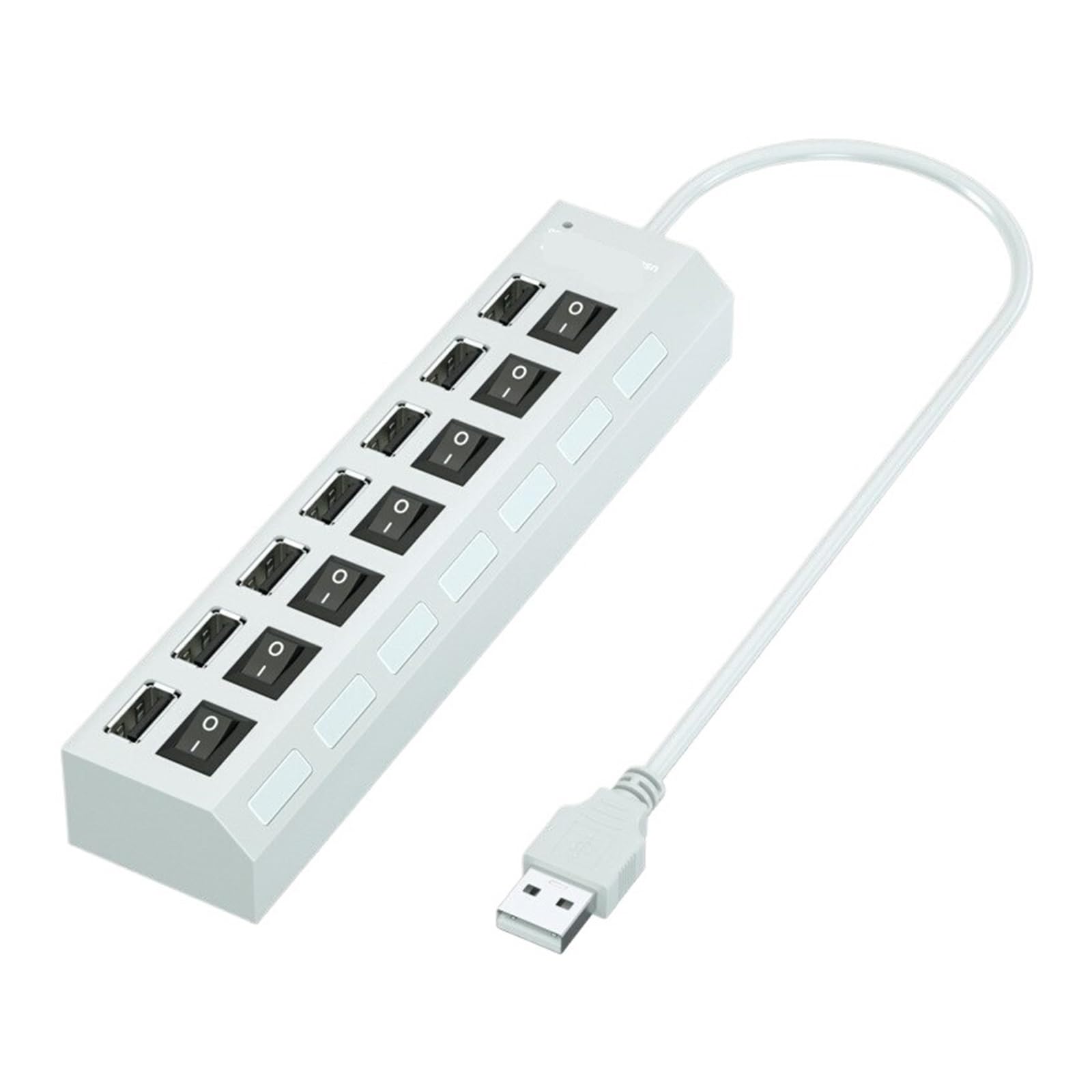 Hub USB 7-portowy Rozdzielacz Wielu Zasilacz Wielokrotny Ekspander Z Włącznikiem I Wyłącznikiem Do Laptopa PC Technologia Szybkiego Bezpiecznego ładowania(WHITE)