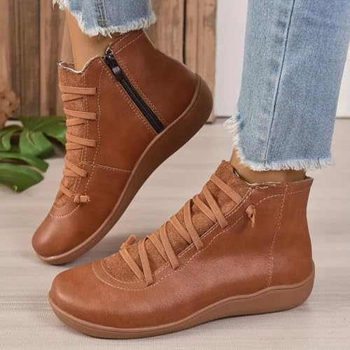 Winter Boots For Women Ankle Zipper Mid Calf Boots For Women Wide Calf Vintage Lace Up Wedge Low Heels Non Slip Shoe3