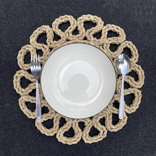 Image of 13.8 inch Set of 12 Round Seagrass Placemats by Laquedecraft | Protects Tables from Heat & Scratches, Perfect for Everyday Dining, Family Gatherings and Holiday Entertaining
