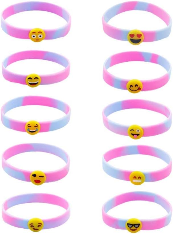 ELECDON Silicone Wristbands Bracelets Face Expression Kids Size Party Favors Birthday Gift School Student Rewards Colorful Wrist Straps Dress Up 10pcs (Random Pattern)